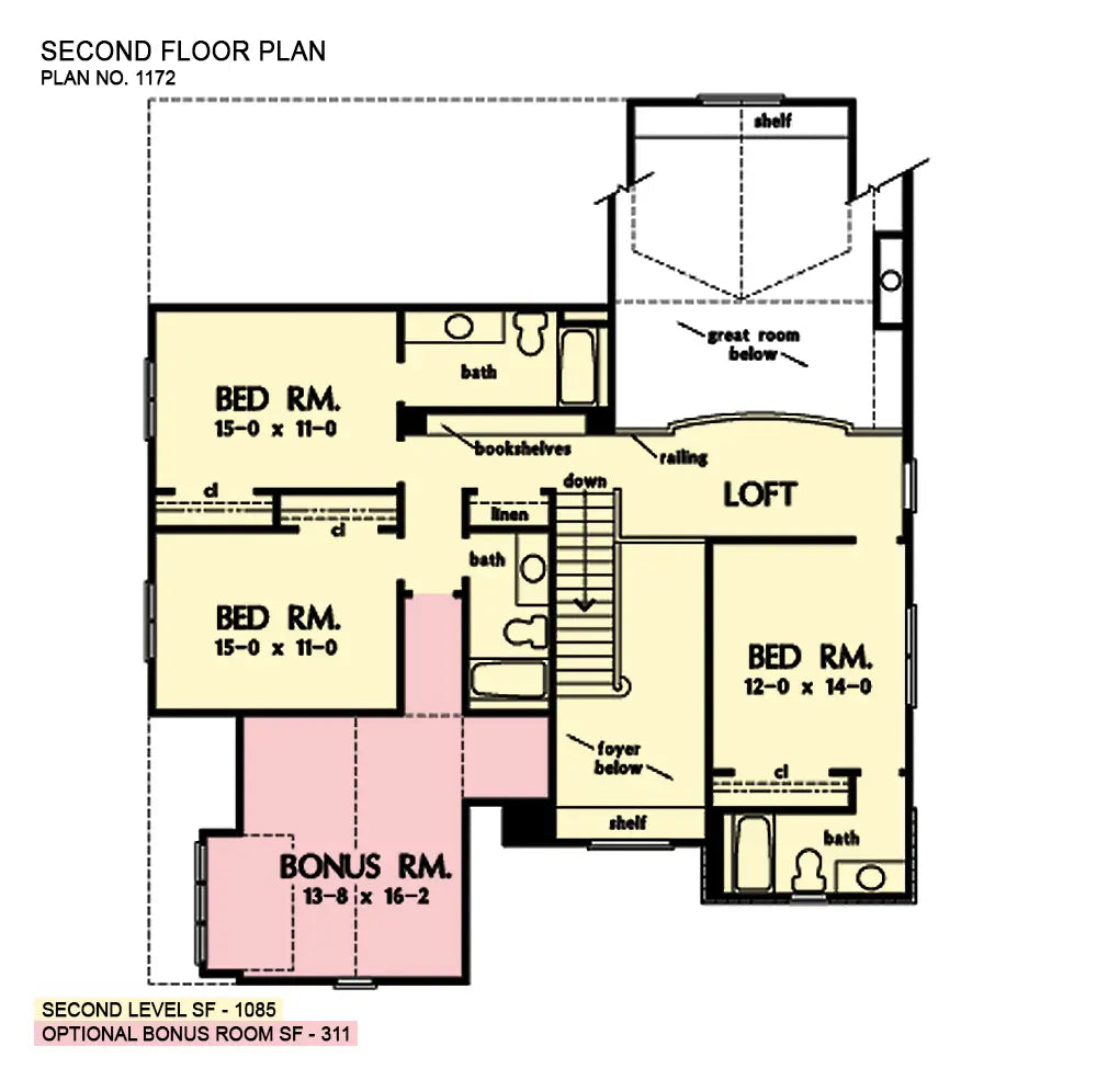 This is the second floor plan image for cottage house plan 1172 The Arcadia