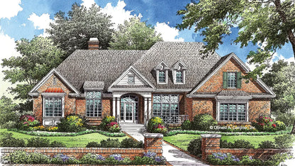 This is an illustration of the front of four bedroom house plan 1110 The Armaly 