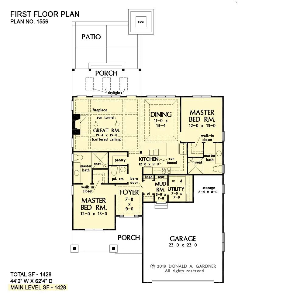 This is the first floor plan image for narrow lot house plan 1556 The Artemis