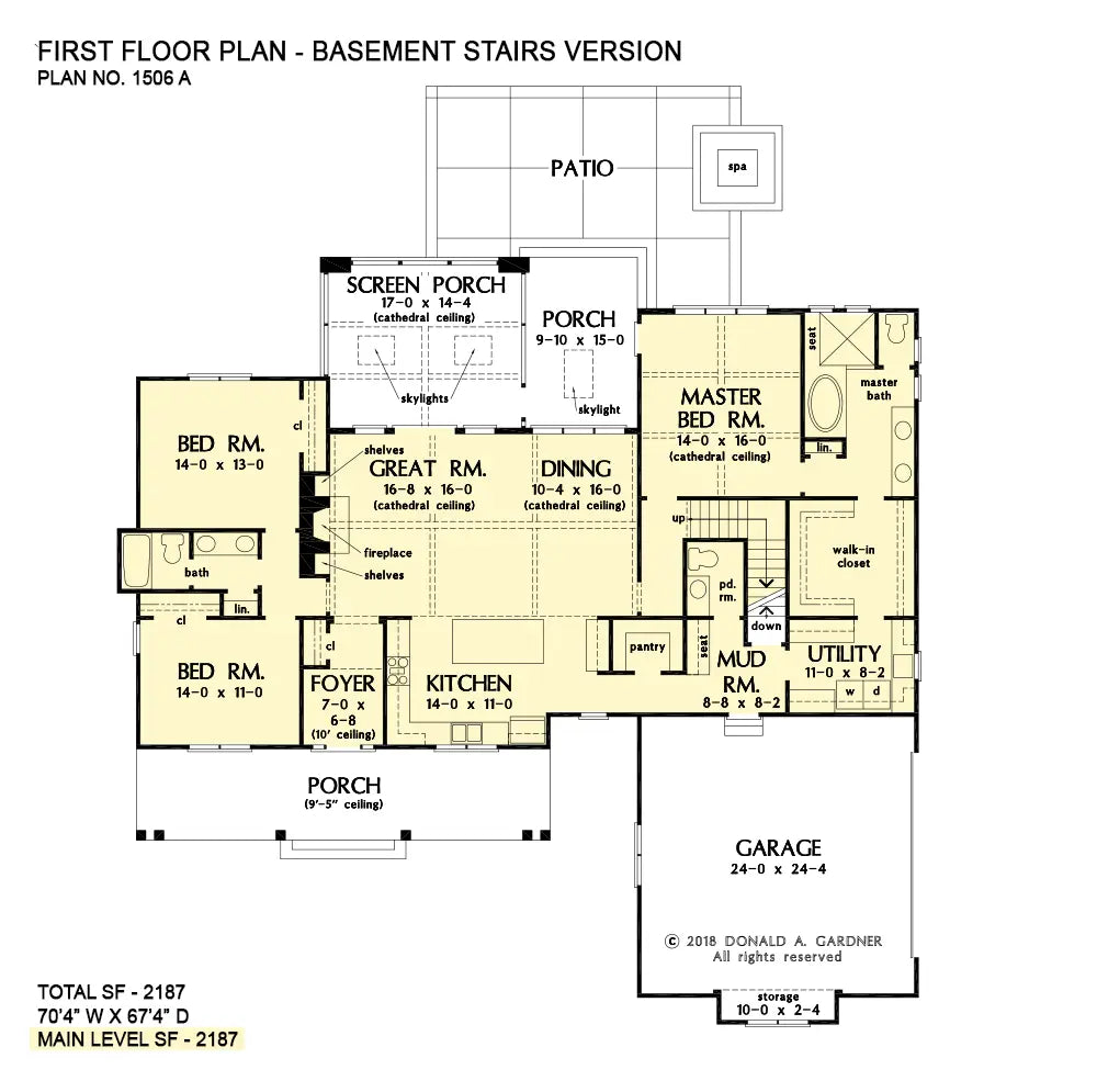 This is the first floor plan image for house plan 1506 The Ashbry if the home is built over a basement