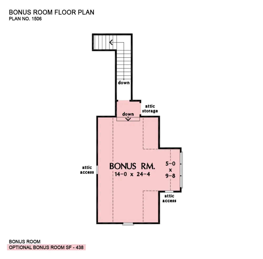 This is the bonus room floor plan image for house plan 1506 The Ashbry