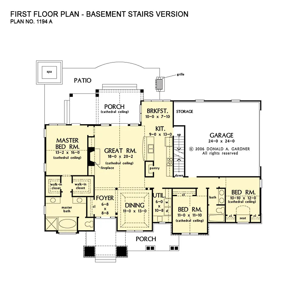 This is the first floor plan image for craftsman house plan 1194 The Ashton Ridge if the home is built over a basement