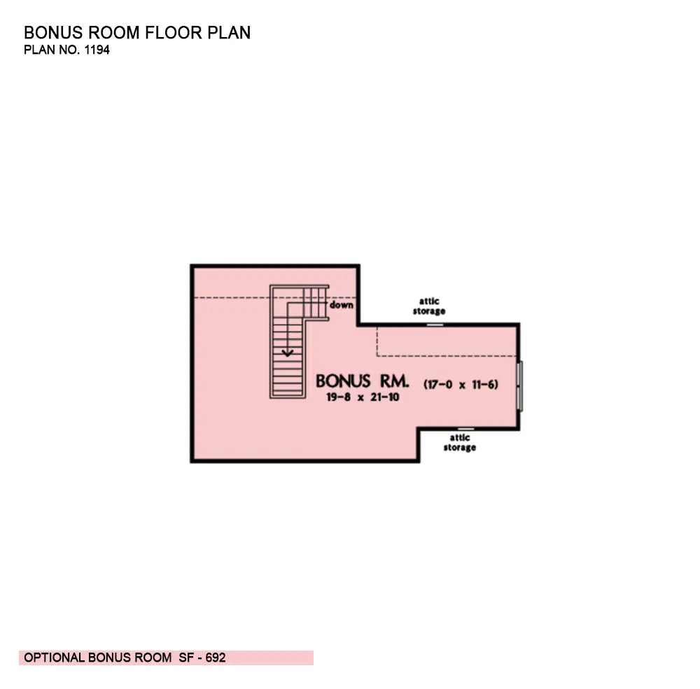 This is the bonus room floor plan image for one story house plan 1194 The Ashton Ridge