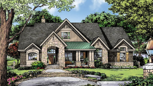 This is an illustration of the front of rustic house plan 1194 The Ashton Ridge