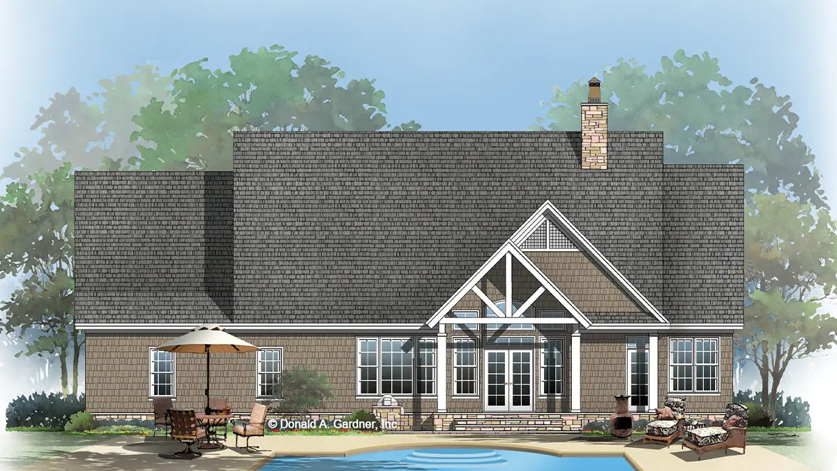 This is an illustration of the rear of craftsman house plan 1194 The Ashton Ridge