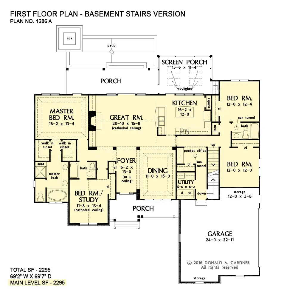 This is the first floor plan image for house plan 1286 The Astaire if the home is built over a basement