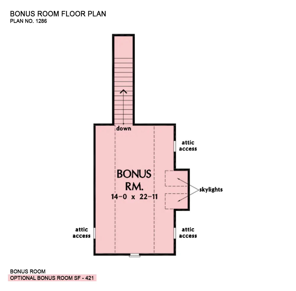 This is the bonus room floor plan image for house plan 1286 The Astaire