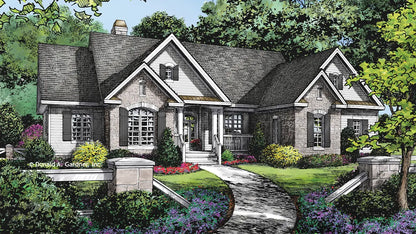 This is an illustration of the front of Ranch house plan 1286 The Astaire