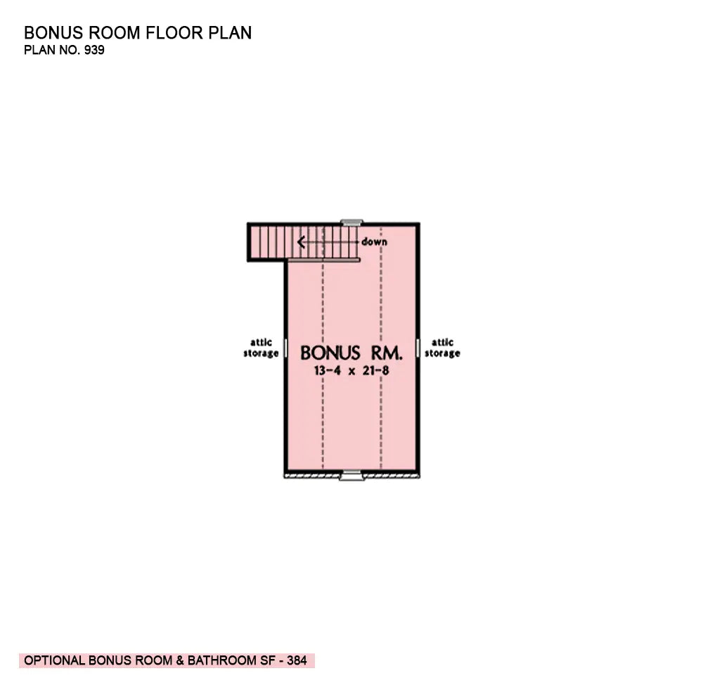 This is the bonus room floor plan image for three bedroom house plan 939 The Atchinson