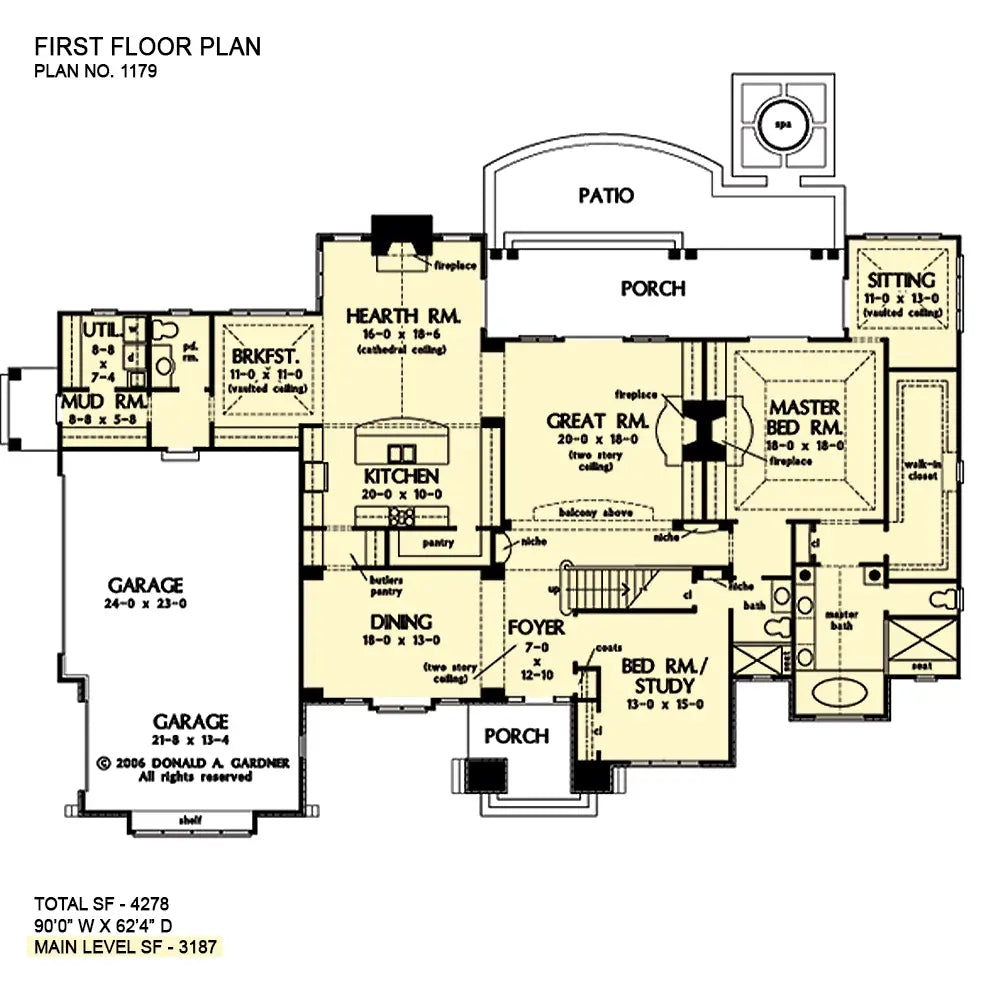 This is the first floor plan image for two story house plan 1179 The Auberlen