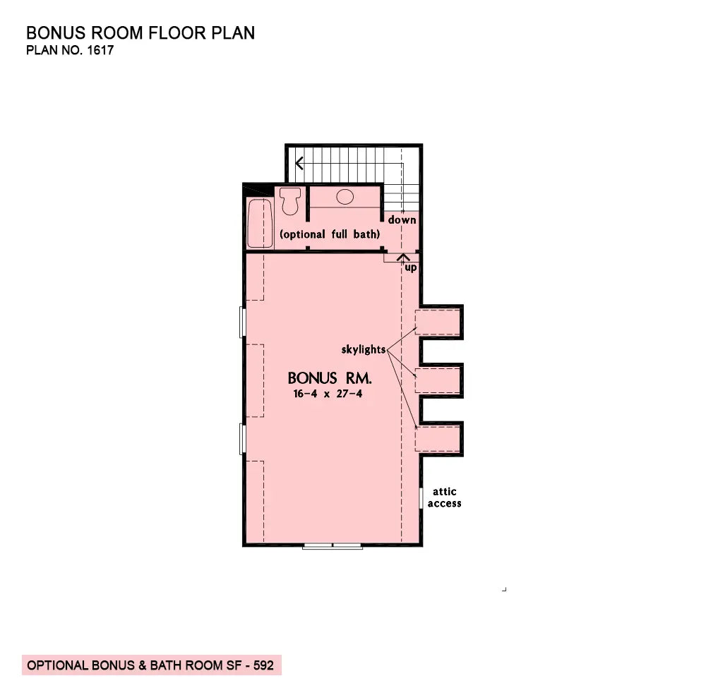 This is the bonus room floor plan image for one story house plan 1617 The Audrey