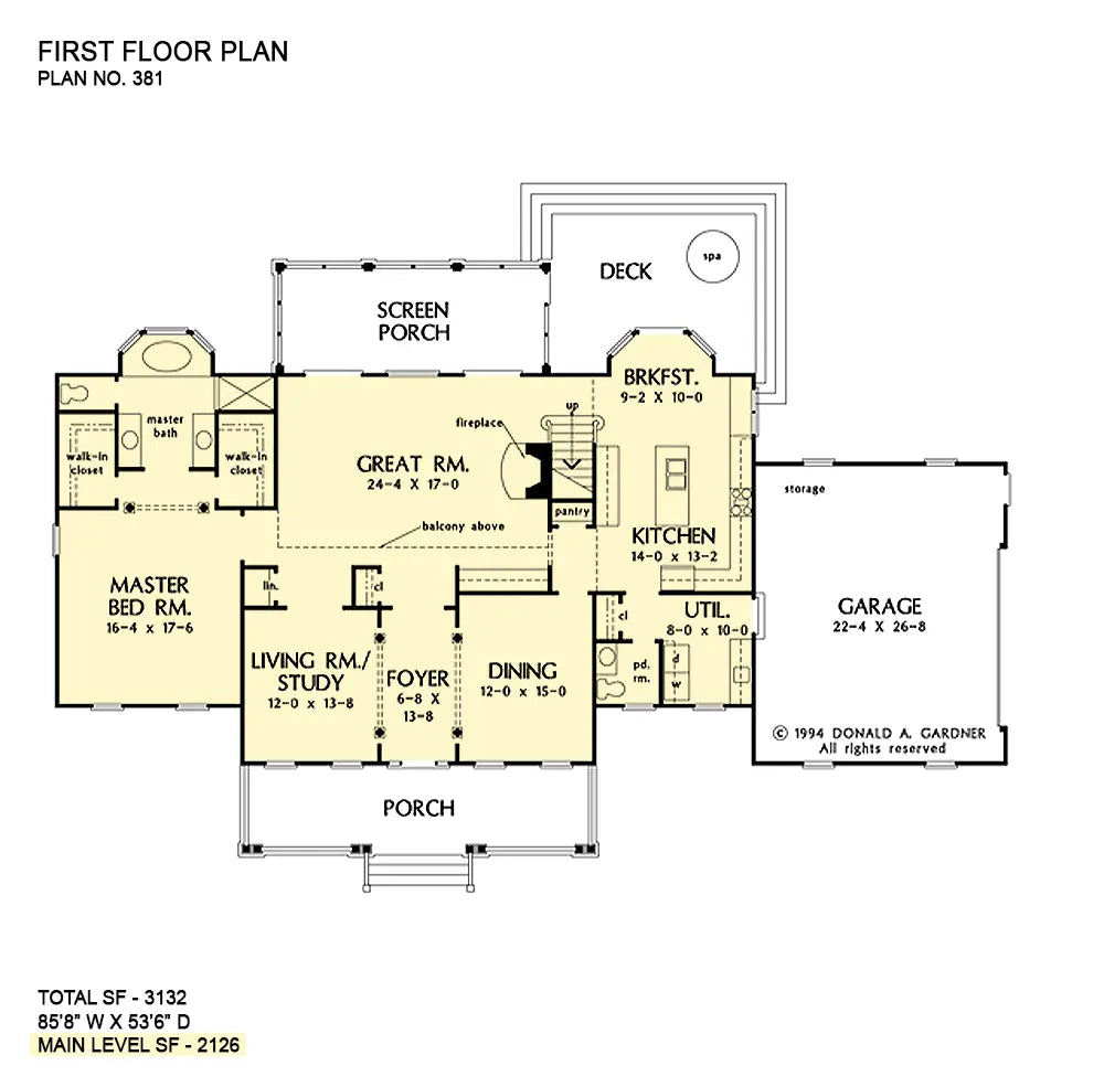 This is the first floor plan image for southern living house plan 381 The Augusta