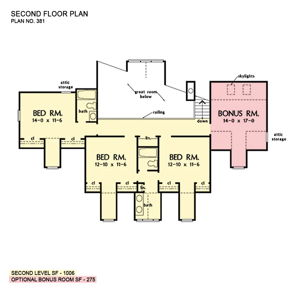 This is the second floor plan image for four bedroom house plan 381 The Augusta