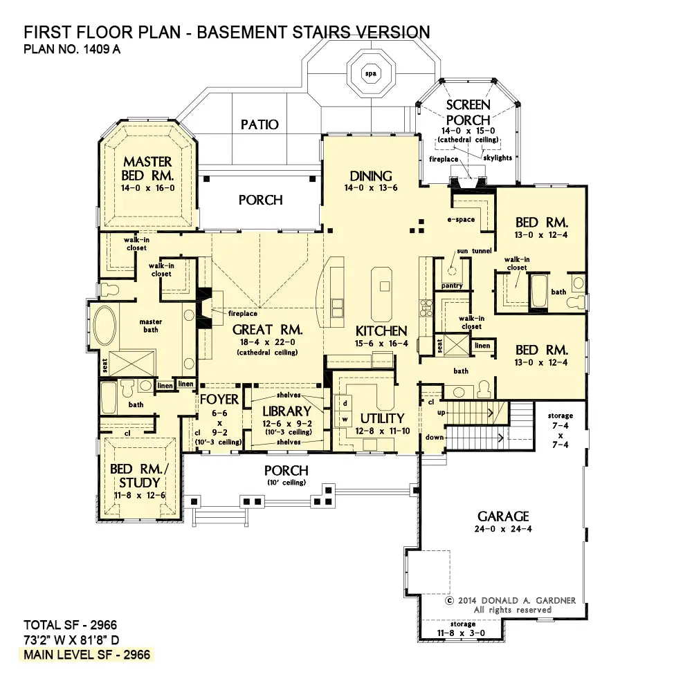 This is the first floor plan image for house plan 1409 The Austin if the home is built over a basement