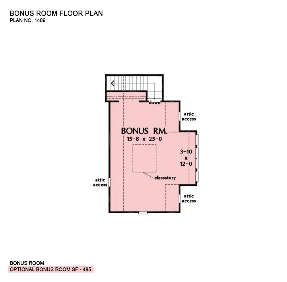 This is the bonus room floor plan image for house plan 1409 The Austin