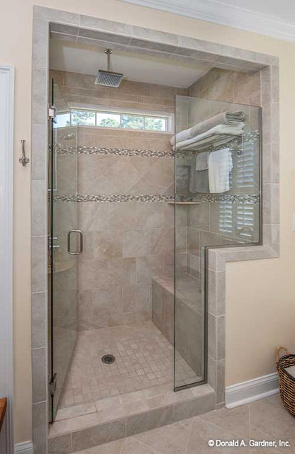 Tiled walk-in shower in the master bathroom. The Avant plan 1346.