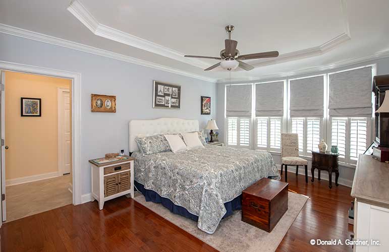 Tray ceiling and ceiling fan in the master bathroom. The Avant plan 1346.