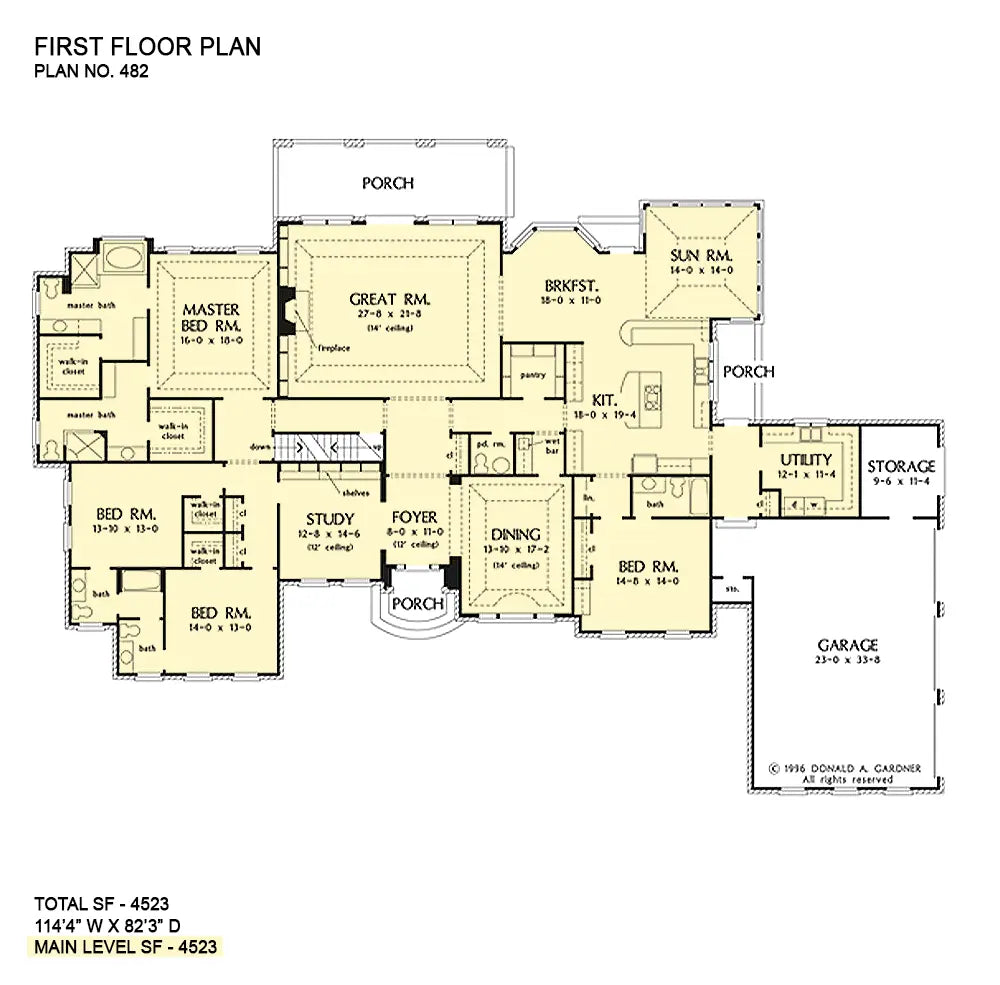 This is the first floor plan image for luxury house plan 482 The Avery