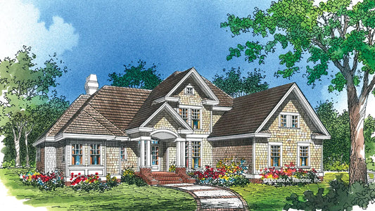 This is an illustration of the front of rustic house plan 443 The Ballentine