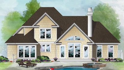 This is an illustration of the rear of two story house plan 443 The Ballentine