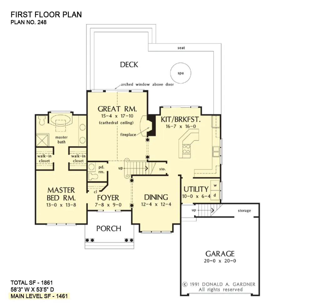 This is the first floor plan image for three bedroom house plan 248 The Barclay