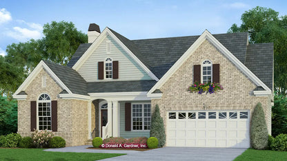 This is an illustration of the front of small house plan 982 The Barrymore