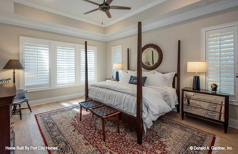 Tray ceiling and plenty of windows in the master bedroom. The Barlett plan 1372. 