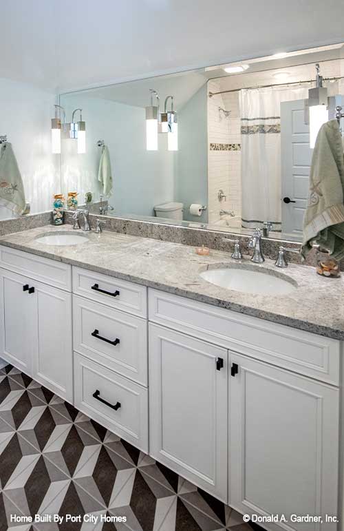 Double sink vanity in the bathroom. The Barlett plan 1372. 