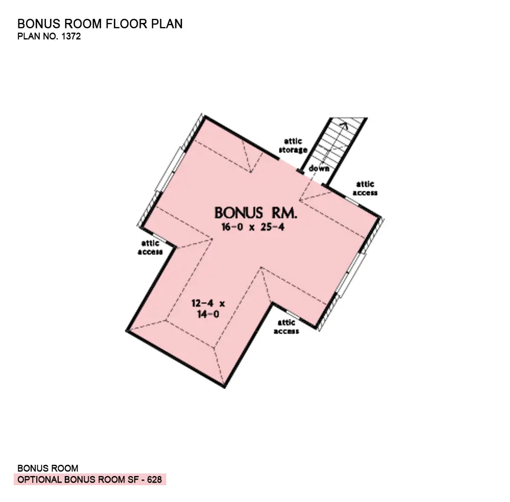 This is the bonus room floor plan image for one story house plan 1372 The Bartlett