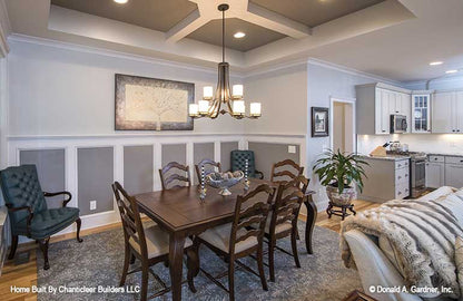 Coffered ceiling in the dining room. The Baskerville plan 1312.