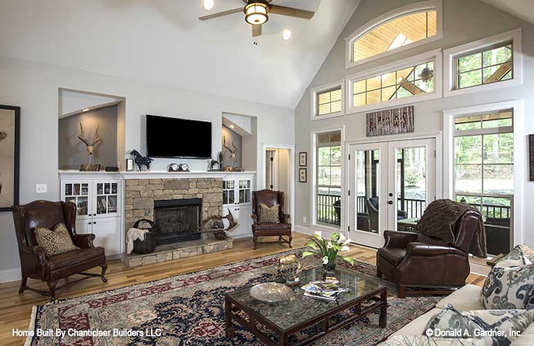 Double glass patio doors in the great room. The Baskerville plan 1312.