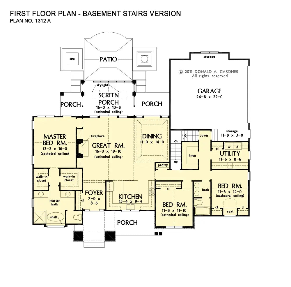 This is the first floor plan image for European house plan 1312 The Baskerville if the home is built over a basement