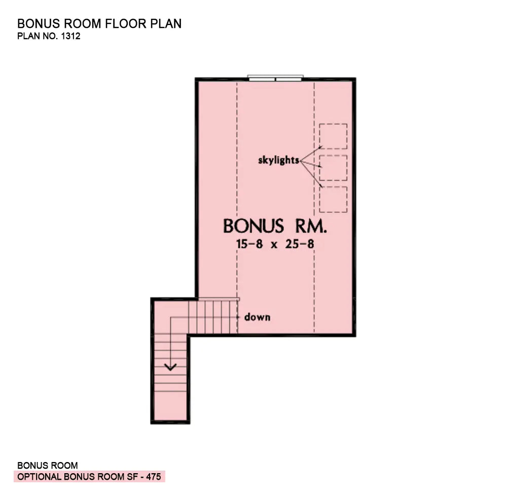 This is the bonus room floor plan image for cottage house plan 1312 The Baskerville