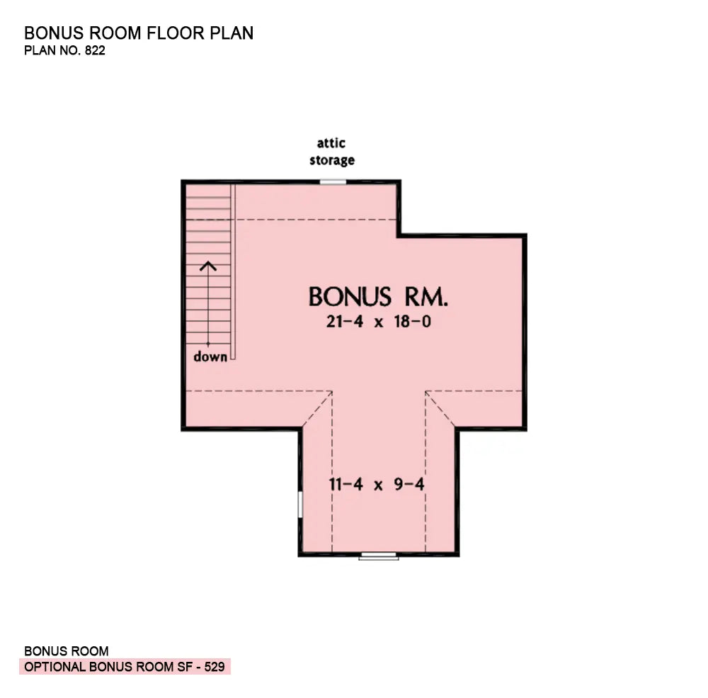 This is the bonus room floor plan image for one story house plan 822 The Baxendale