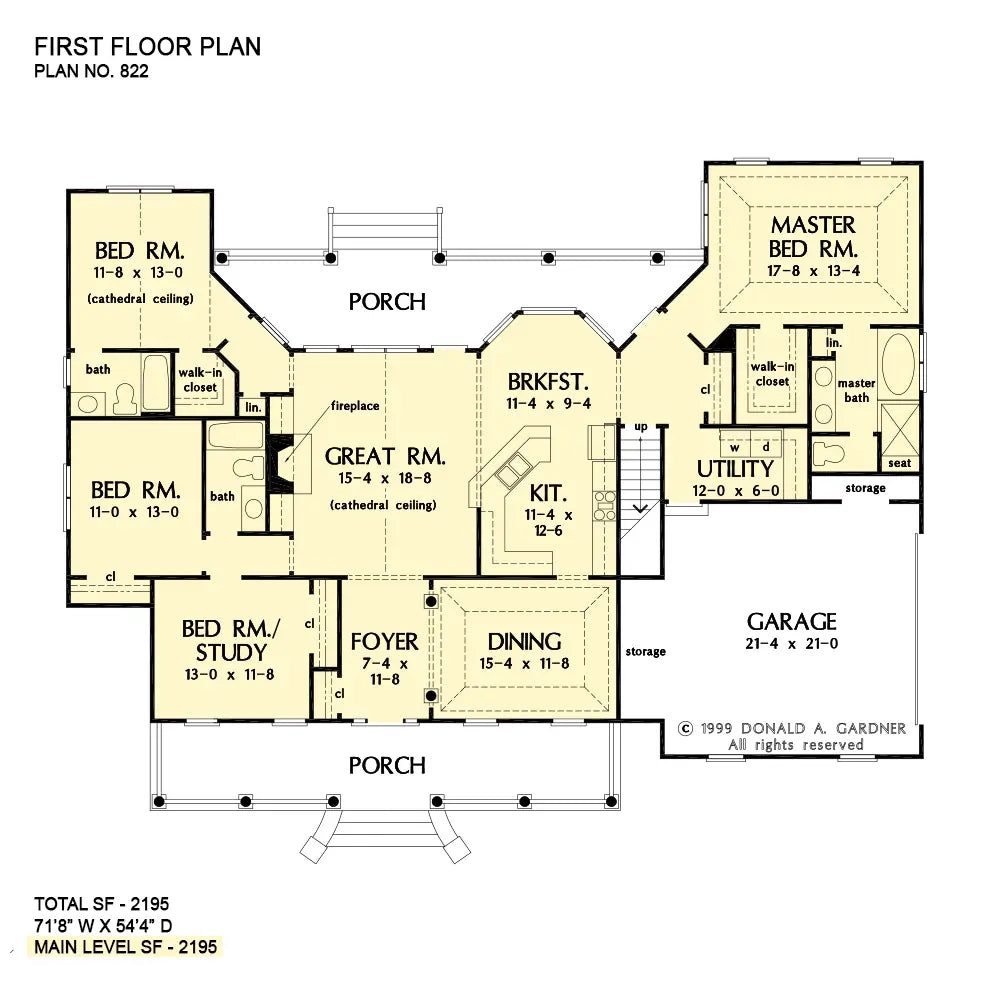 This is the first floor plan image for country house plan 822 The Baxendale