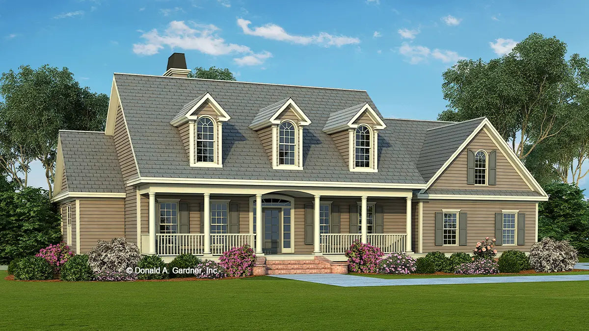 This is an illustration of the front of country house plan 822 The Baxendale