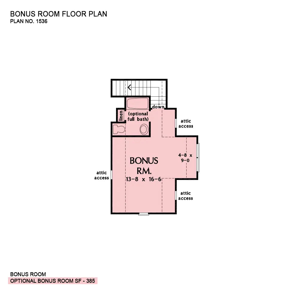 This is the bonus room floor plan image for rustic house plan 1536 The Baxter