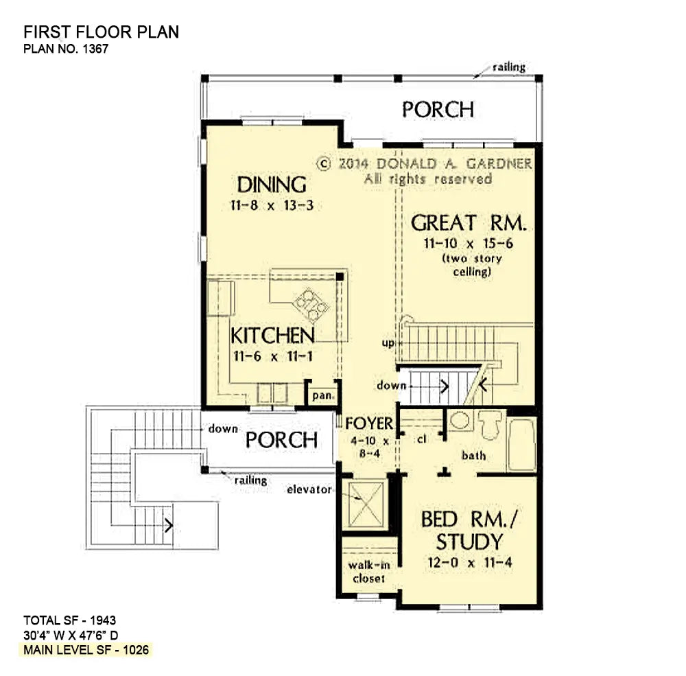 This is the first floor plan image for coastal house plan 1367 The Bayswater