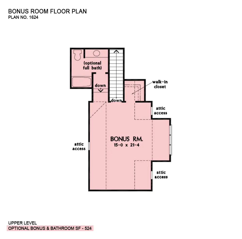 This is the bonus room floor plan image for farmhouse house plan 1624 The Beatrice