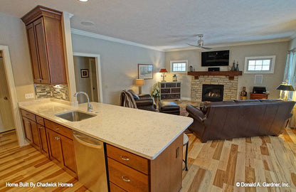 Kitchen view into the great room. The Beauxville plan 1236.