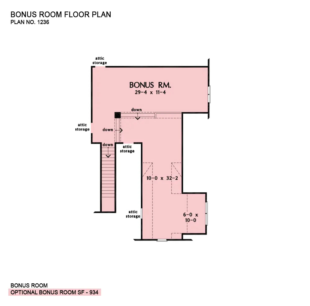 This is the bonus room floor plan image for European house plan 1236 The Beauxville