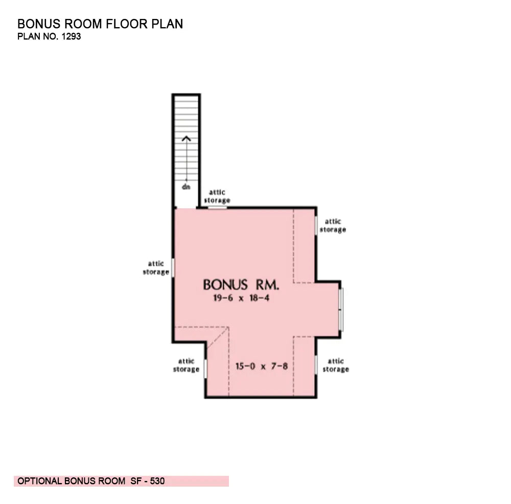 This is the bonus room floor plan image for three bedroom house plan 1293 The Becker