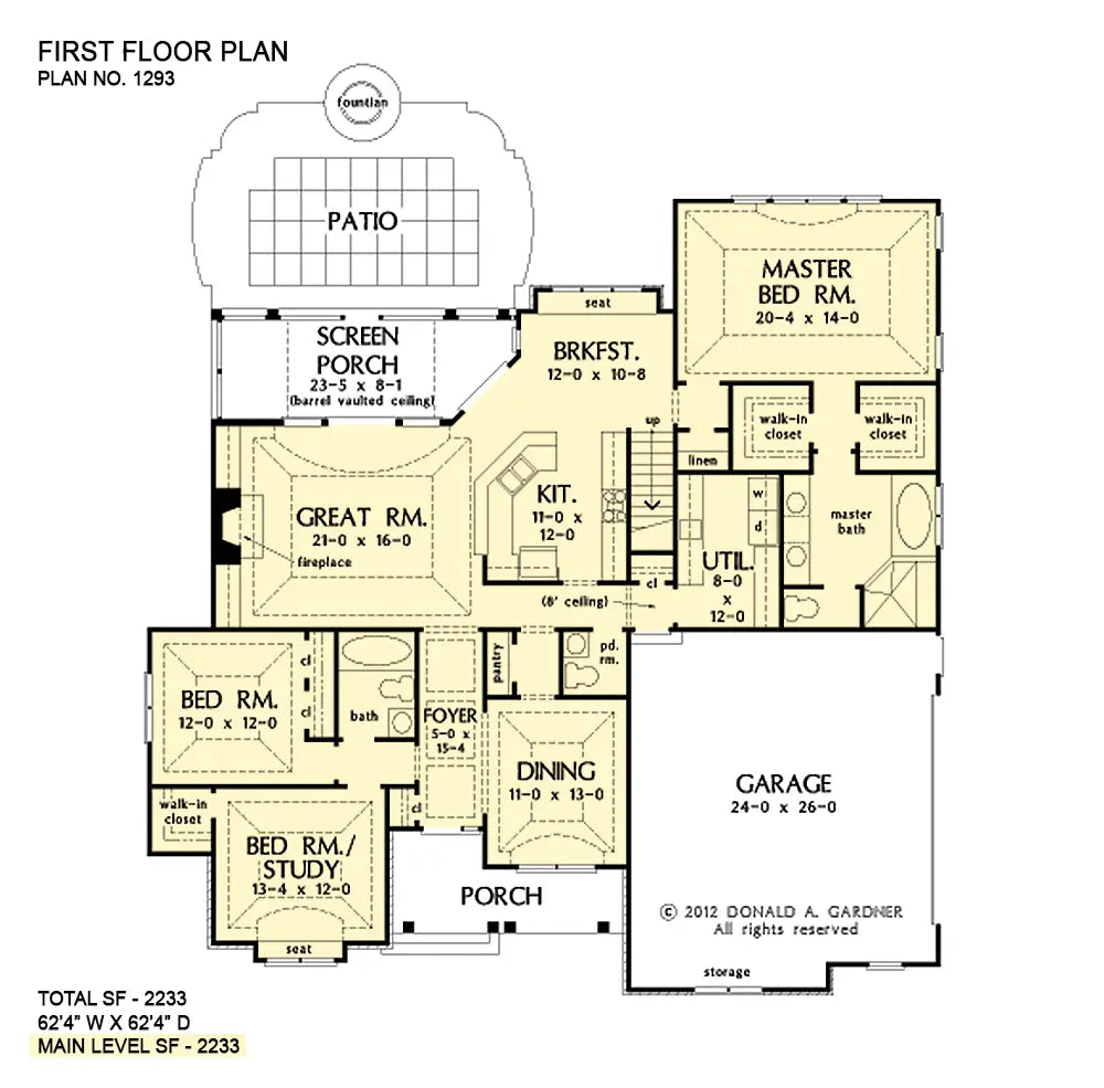 This is the first floor plan image for cottage house plan 1293 The Becker