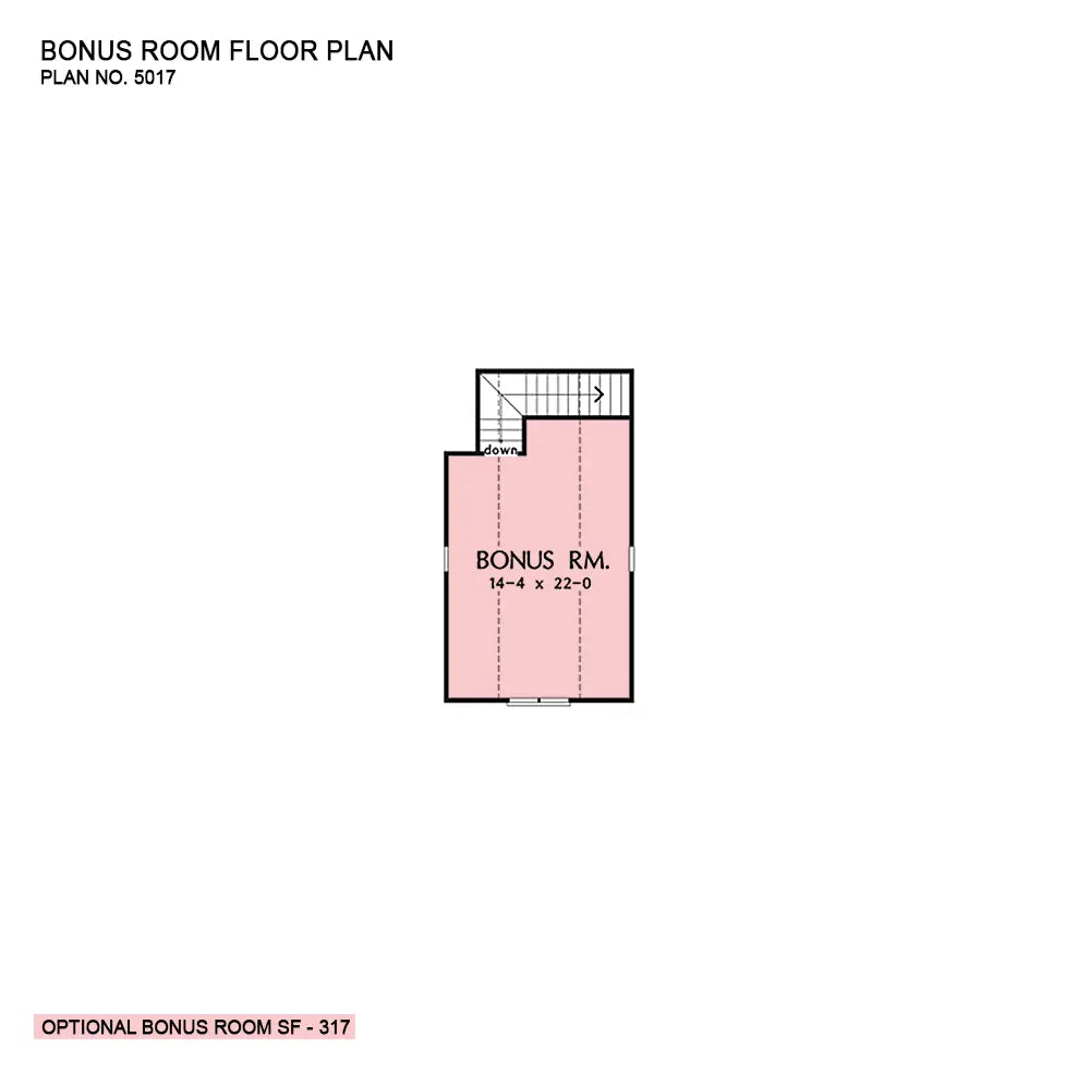 This is the bonus room floor plan image for cottage house plan 5017 The Belmar