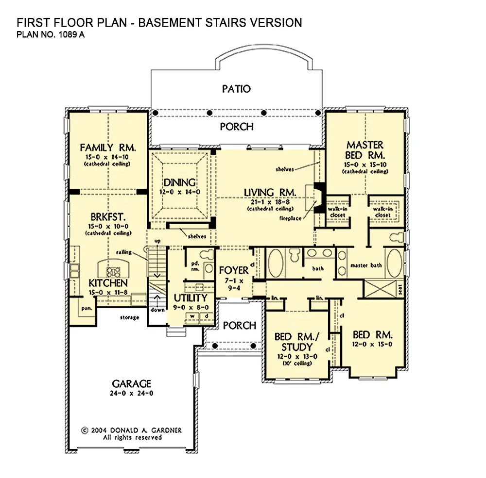 first floor plan with changes to the utility room to give access for a set of stairs for the optional basement