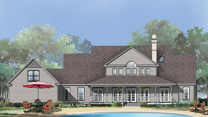 This is an illustration of the rear of country house plan 308 The Bentonville