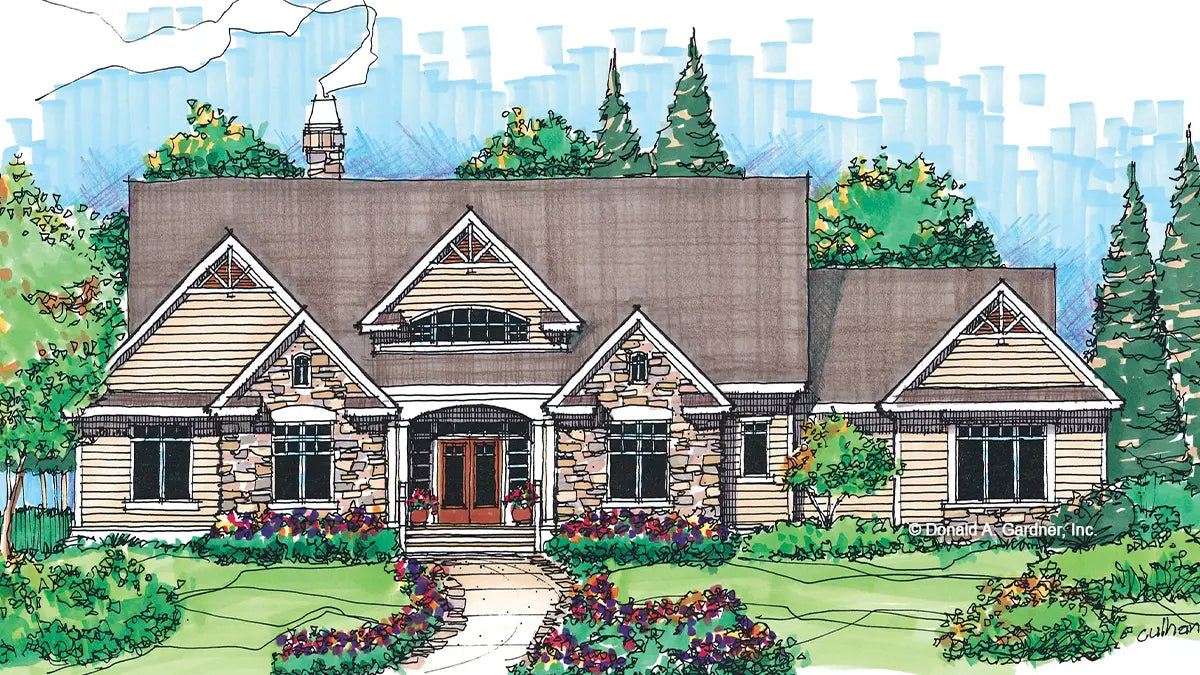 This is a front view illustration of two-story home. The Berkshire plan 748.