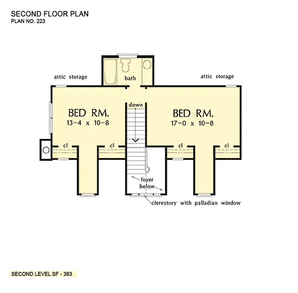 This is the second floor plan image for two story house plan 238 The Berryhill