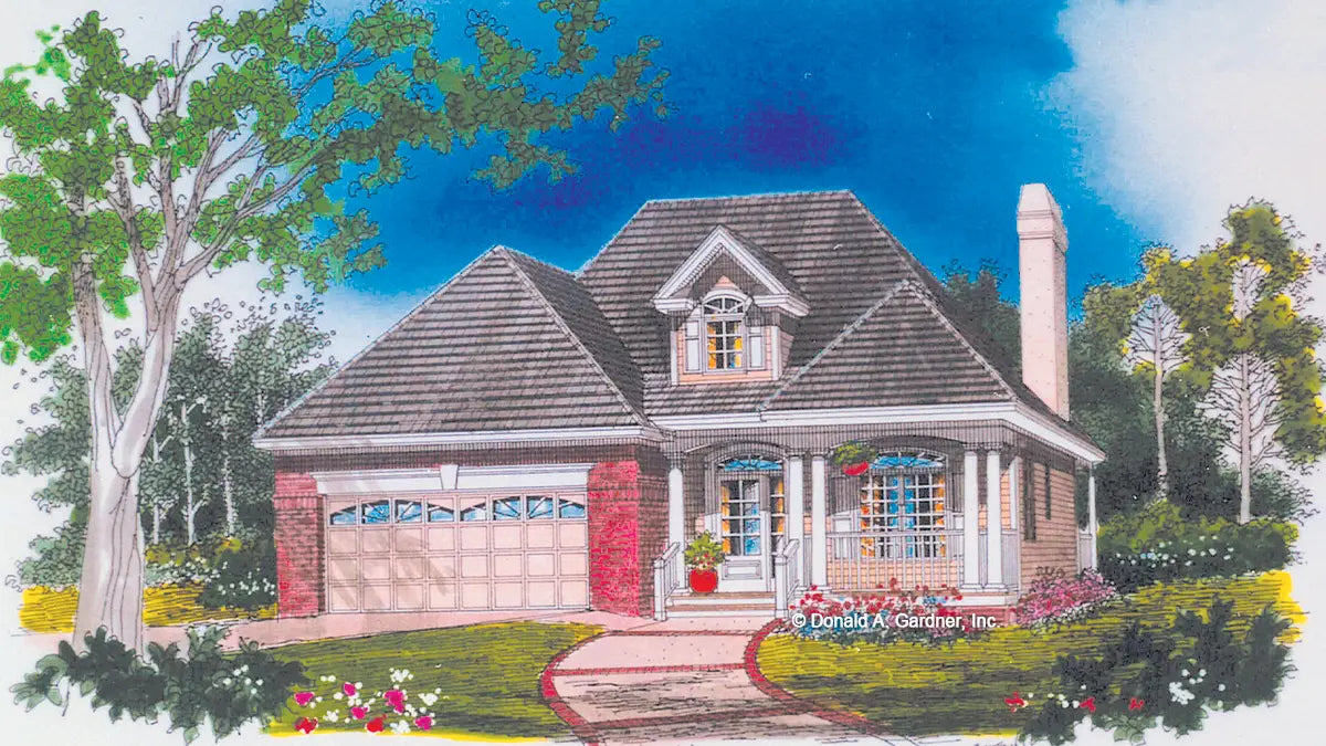 This is an illustration of the front of small house plan 925 The Birch