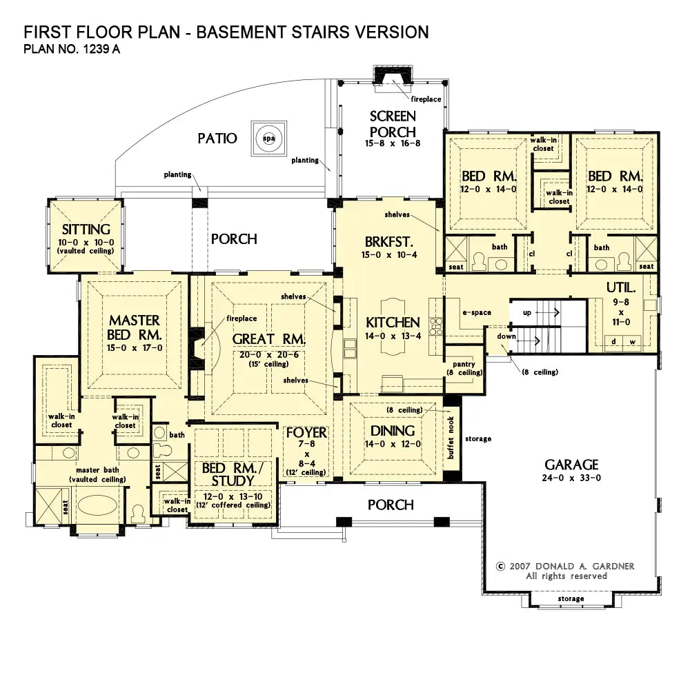 This is the first floor plan image for luxury house plan 1239 The Birchwood if the home is built over a basement